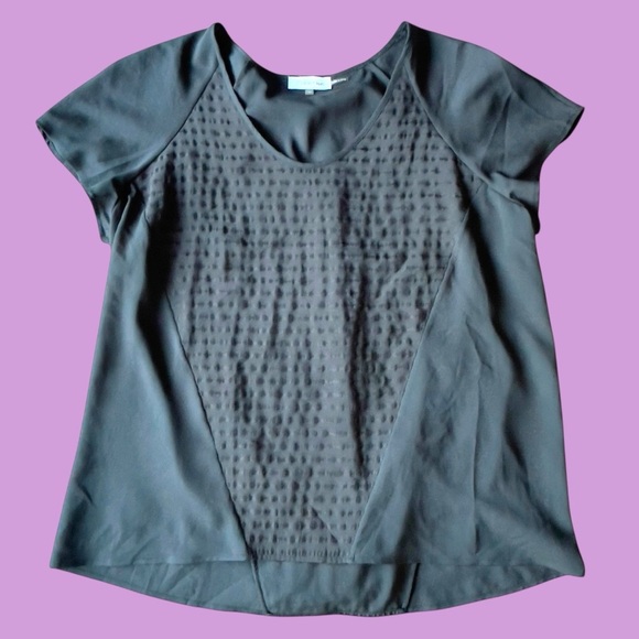 Calvin Klein short sleeve black on black sparkle stripe blouse XL - Picture 1 of 12